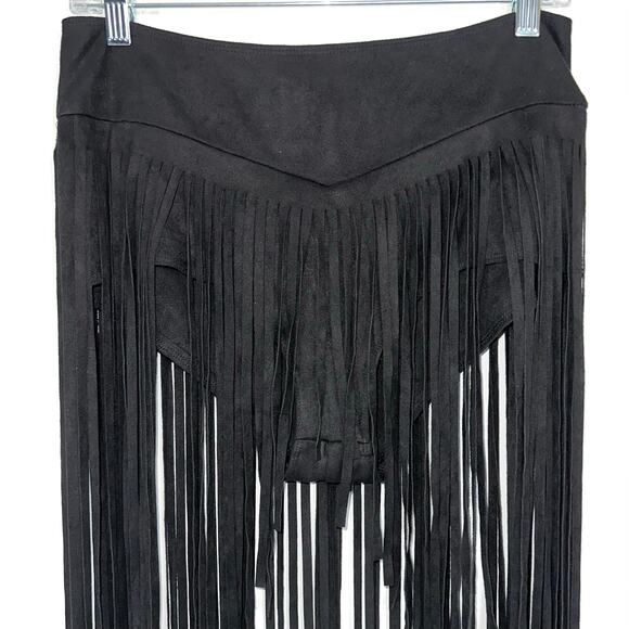 iHeartRaves Black High Waisted Cowgirl Festival Fringe Bottoms Skirt Size Large - Picture 5 of 14